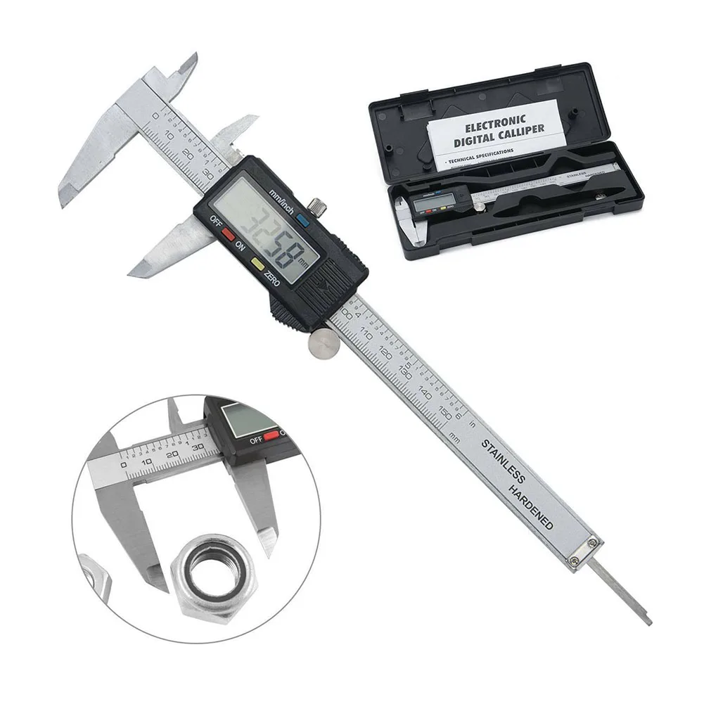 LCD Digital Vernier Caliper 6 Inch Micrometer Electronic Measuring Tools Button Battery With Storage Box Digital Tools Calipers
LCD Digital Vernier Caliper 6 Inch Micrometer Electronic Measuring Tools Button Battery With Storage Box Digital Tools Calipers