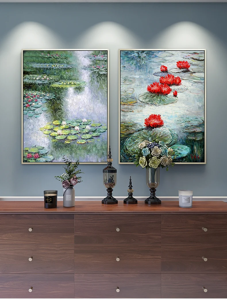 

Hand Painted Claude Monet Water Lilies Impressionist Art Famous Oil Paintings on Canvas Wall Art Living Room Home Decor No Frame