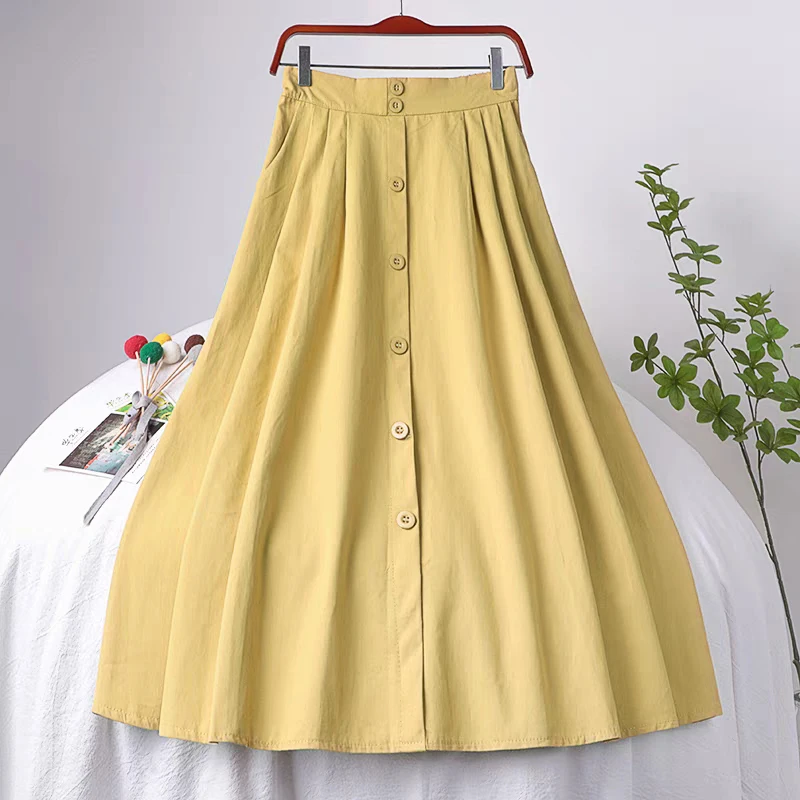 Spring Summer Single-breasted Cotton Skirt Women Casual Solid High Waist A-Line Elegant Office Ladies Midi Skirts Faldas Largas
Spring Summer Single-breasted Cotton Skirt Women Casual Solid High Waist A-Line Elegant Office Ladies Midi Skirts Faldas Largas