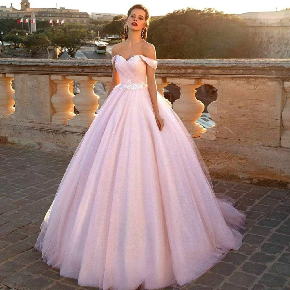 Pink Princess Wedding Dresses Exquisite Sweetheart Tulle Lace UP Off Shoulders Sweep Strain Vestido De Novia
Pink Princess Wedding Dresses Exquisite Sweetheart Tulle Lace UP Off Shoulders Sweep Strain Vestido De Novia