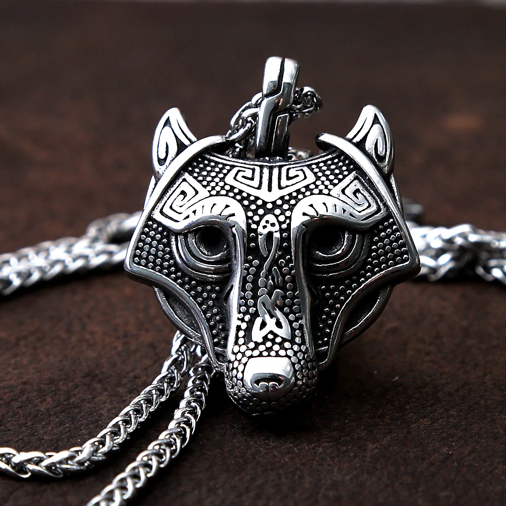 

Vintage Stainless Steel Viking Wolf Head Necklace For Men Punk Hip Hop Celtics Wolf Pendant Necklace Jewelry Men's Chain Gift