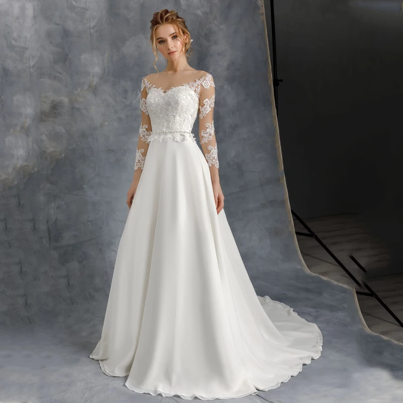 Scoop 3/4 Sleeves Appliques Lace Beads Belt Buttons Tulle A-Line Wedding Dress 2022 Vestido De Noiva Bridal Gown
Scoop 3/4 Sleeves Appliques Lace Beads Belt Buttons Tulle A-Line Wedding Dress 2022 Vestido De Noiva Bridal Gown