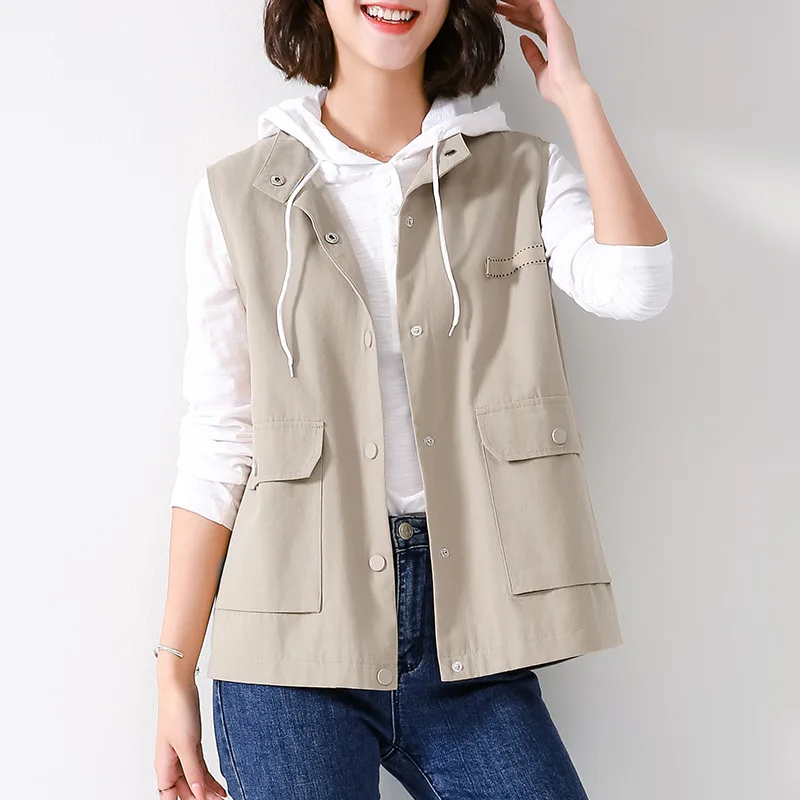 

Elegant Tooling Style Women 2021 Fashion Solid Color Single-Breasted Vest Coat Vintage Sleeveless Outerwear Female Chic Top 7243