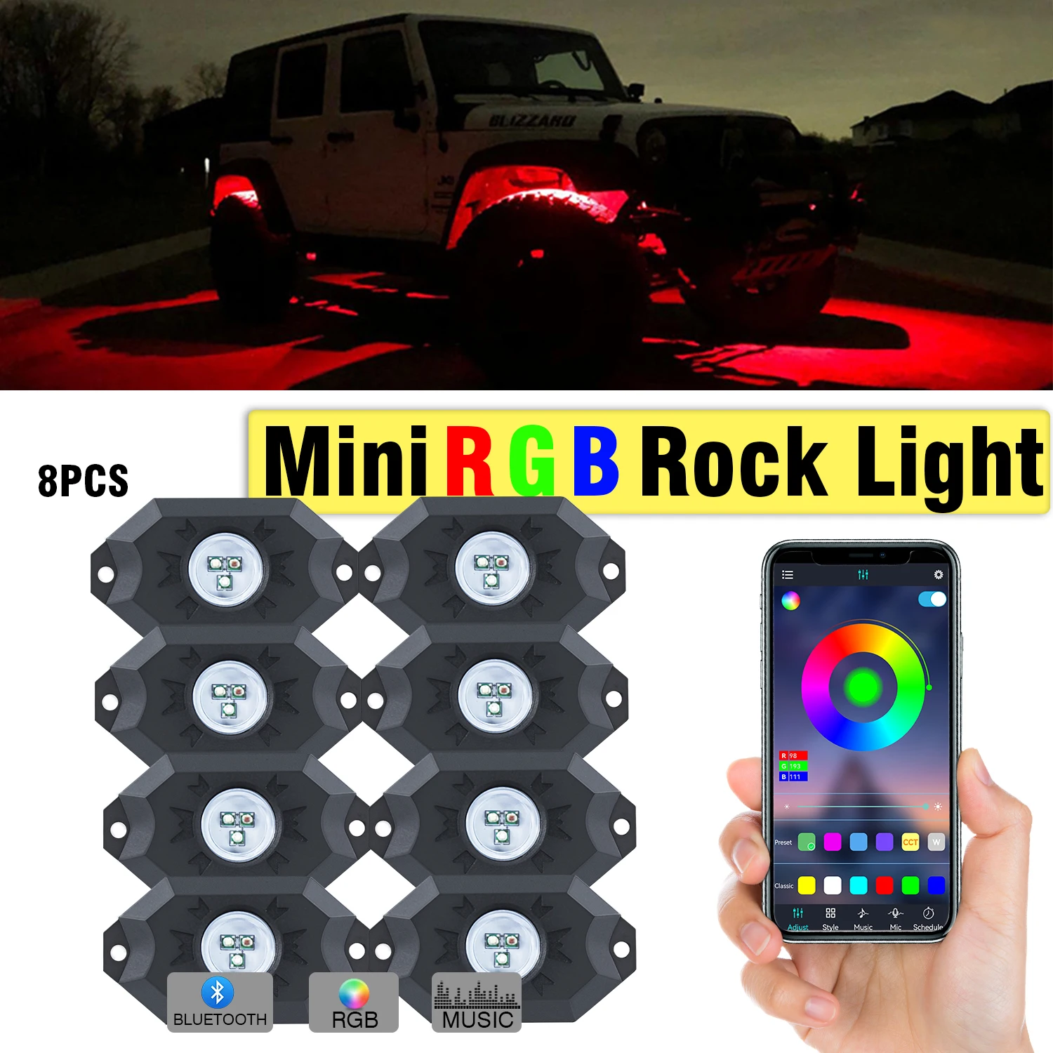 1 For 4/6/8 Chassis Car Light LED Vehicle RGB Rock Light For Off-road ATV SUV Boat Deck Motorcycle Multi-ambience Party Lights
1 For 4/6/8 Chassis Car Light LED Vehicle RGB Rock Light For Off-road ATV SUV Boat Deck Motorcycle Multi-ambience Party Lights