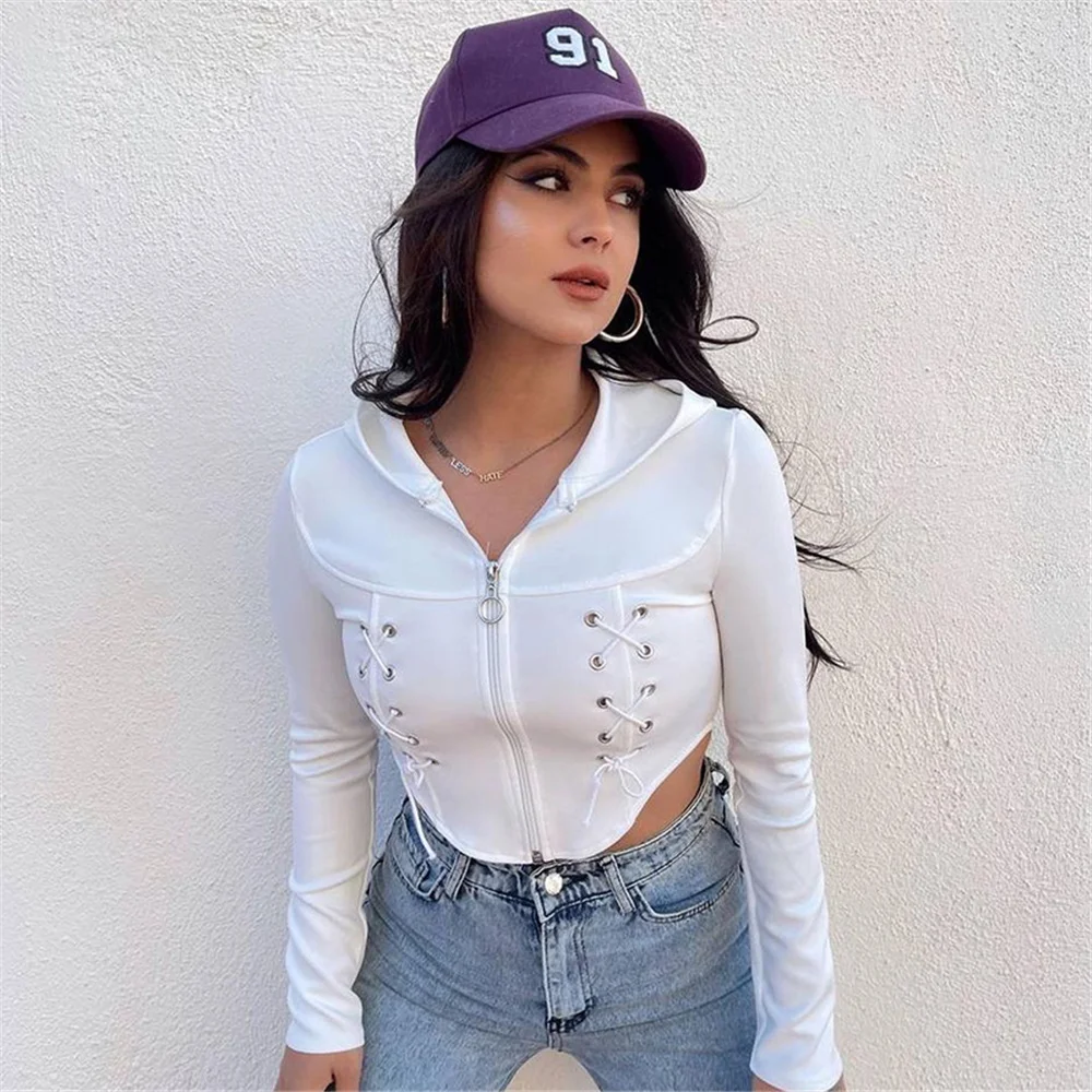 Simple Casual Women Hooded Jackets Solid Color Long Sleeve Tie-Up Zipper Slim Fit Crop Tops Street Style Coat Black White
Simple Casual Women Hooded Jackets Solid Color Long Sleeve Tie-Up Zipper Slim Fit Crop Tops Street Style Coat Black White