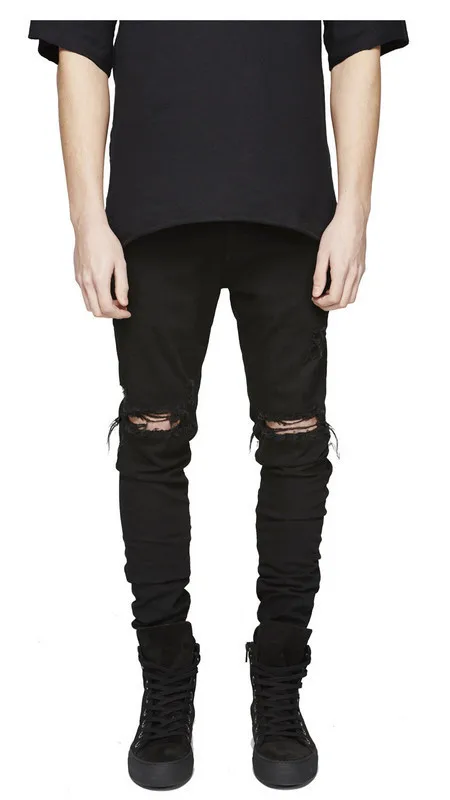 2021 Denim New Street Men's Ripped Jeans Men's High Street Personality Design Jeans Men Black Punk Clothes Casual Skinny Jeans
