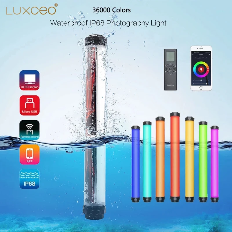 

LUXCEO P8 Video Light Waterproof IP68 Remote & App Control 18W 1200LM 2500-6500K Fill Lighting With OLED Display for Photography