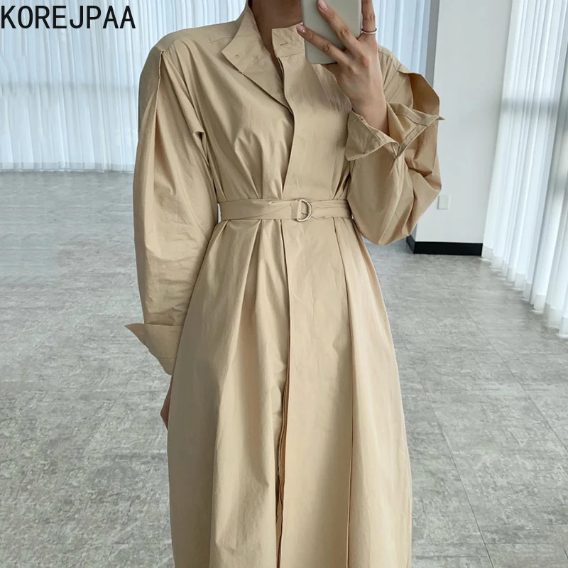 Korejpaa Women Dress 2021 Autumn Korea Sweet Elegant Ladies Retro Stand-Up Collar Lace-Up Waist Puff Sleeve Windbreaker Vestidos
Korejpaa Women Dress 2021 Autumn Korea Sweet Elegant Ladies Retro Stand-Up Collar Lace-Up Waist Puff Sleeve Windbreaker Vestidos
