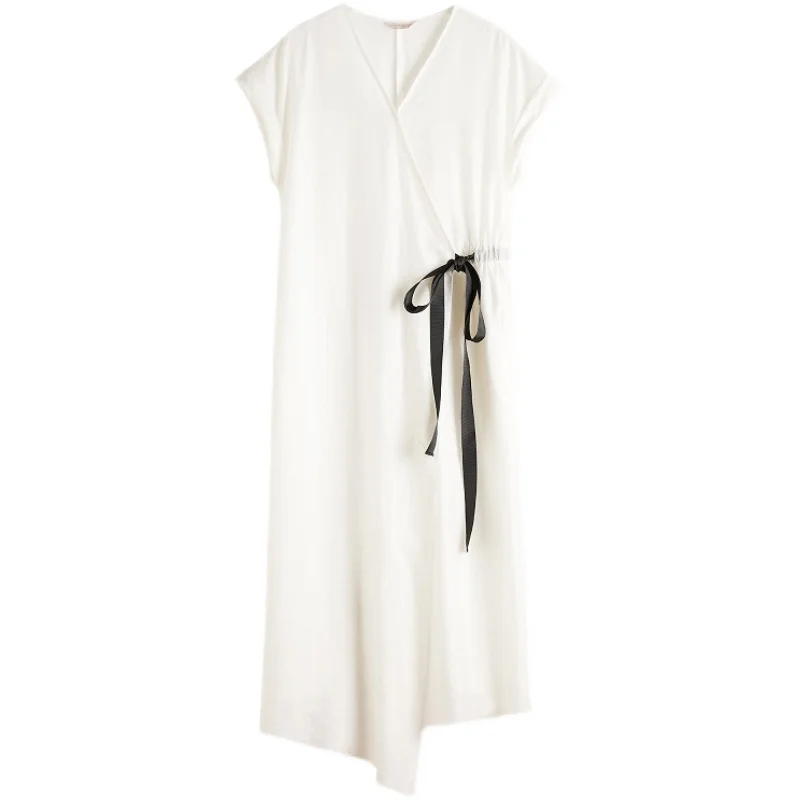 Lace-up Bowknot Dress Summer Female 2021 New Short-sleeved V-neck Irregular Loose Belly Cover Belly Long A-line Dress Fashion
Lace-up Bowknot Dress Summer Female 2021 New Short-sleeved V-neck Irregular Loose Belly Cover Belly Long A-line Dress Fashion