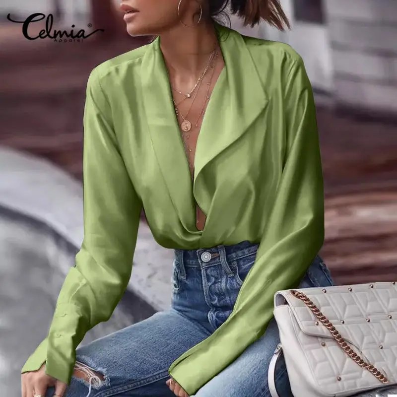 Satin Lapel Shirts Celmia 2021 Autumn Long Sleeve Asymmetrical Cardigan Tops Women Stylish Sexy Streetwear Solid Color Blouses
Satin Lapel Shirts Celmia 2021 Autumn Long Sleeve Asymmetrical Cardigan Tops Women Stylish Sexy Streetwear Solid Color Blouses