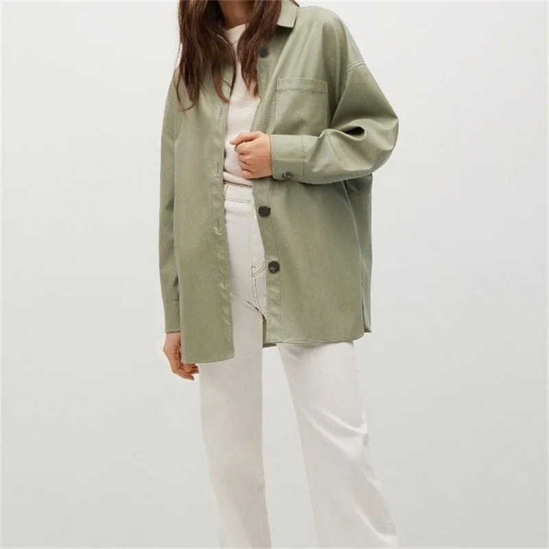 ZXQJ Women 2021 Fashion With Pockets Oversized Leather Shirt Jacket Vintage Long Sleeve Female Outerwear Chic Tops
ZXQJ Women 2021 Fashion With Pockets Oversized Leather Shirt Jacket Vintage Long Sleeve Female Outerwear Chic Tops