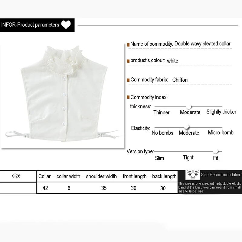 Women Fake Collar Summer Female Sweet Solid Color Ruffles Stand Fake Collar Button Decoration Collar
Women Fake Collar Summer Female Sweet Solid Color Ruffles Stand Fake Collar Button Decoration Collar