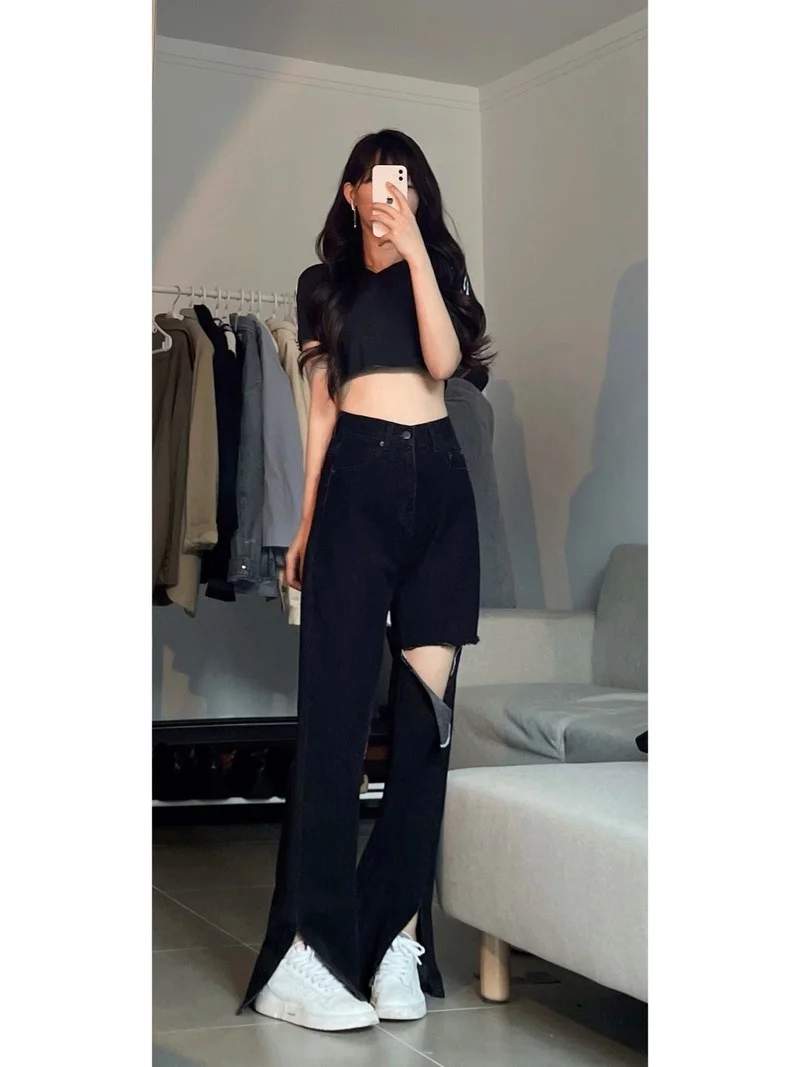 Джинсы с дырками открытые, свободные, свободные, горячие брюки для девочек, брюки с высокой талией, тонкие черные, новый стиль 2021, все виды на... 
Джинсы с дырками открытые, свободные, свободные, горячие брюки для девочек, брюки с высокой талией, тонкие черные, новый стиль 2021, все виды на...