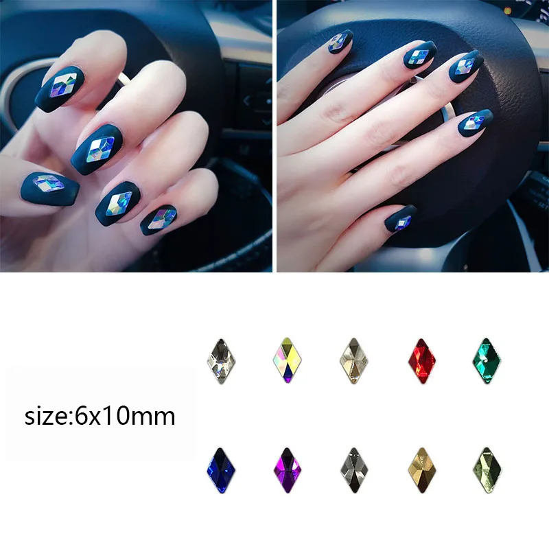 30/100 шт Nail Art Стразы 6x10 мм Ромб головистой формы Стекло с украшением в виде