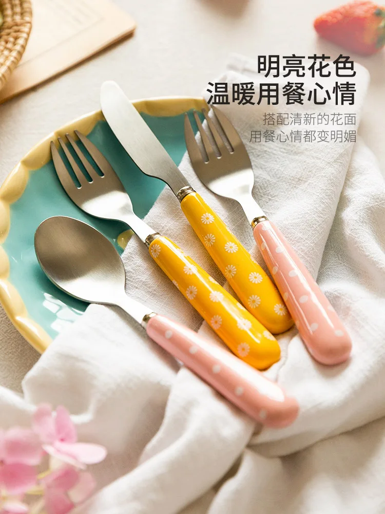 Ceramic Handle Stainless Steel Steak Knife Fork Spoon Household Western Tableware Set Children's Eating Spoon Dessert Spoon
Ceramic Handle Stainless Steel Steak Knife Fork Spoon Household Western Tableware Set Children's Eating Spoon Dessert Spoon