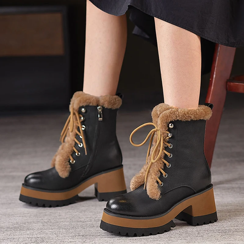 Зимние теплые ботинки из натуральной кожи с перекрестной шнуровкой, на меху, на платформе, женская обувь на массивном высоком каблуке, Женск...
Зимние теплые ботинки из натуральной кожи с перекрестной шнуровкой, на меху, на платформе, женская обувь на массивном высоком каблуке, Женск...