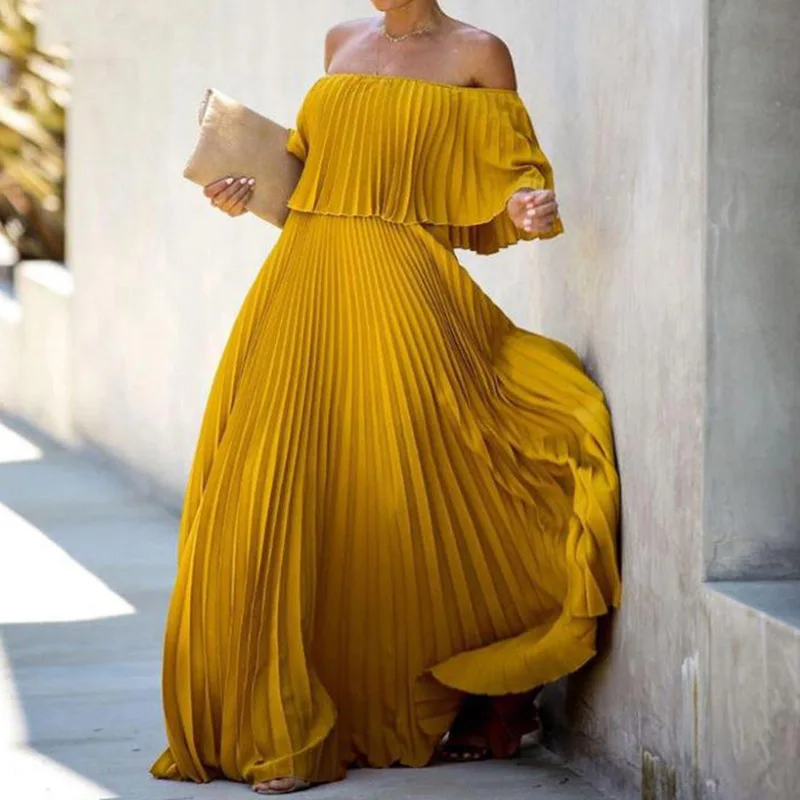 Sexy Off Shoulder Ruffle Loose Slash Neck Solid Casual Boho Long Dress Women Elegant Office Lady Maxi Dress Spring Summer Dress
Sexy Off Shoulder Ruffle Loose Slash Neck Solid Casual Boho Long Dress Women Elegant Office Lady Maxi Dress Spring Summer Dress
