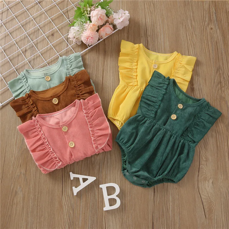 0-24M Toddler Baby Girl Corduroy Romper Summer Infant Clothing Newborn Infant Ruffles Sleeveless Button Rompers Solid Jumpsuits
0-24M Toddler Baby Girl Corduroy Romper Summer Infant Clothing Newborn Infant Ruffles Sleeveless Button Rompers Solid Jumpsuits