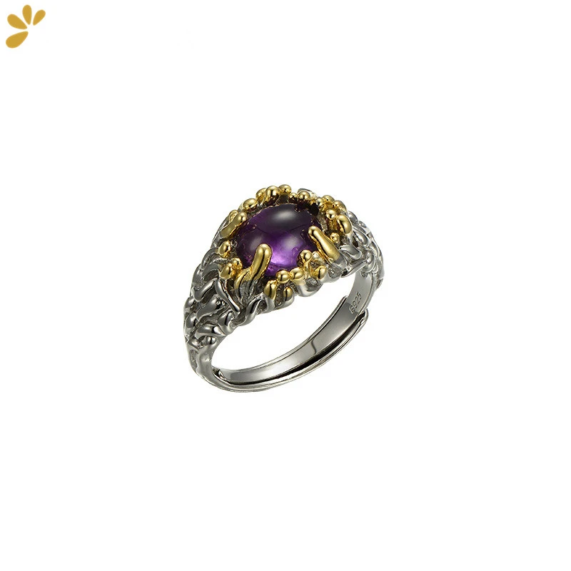 925 Sterling Thai Silver Gold-plated Amethyst Open Ring Luxurious Natural Stone Rings Trendy Ethnic Fine Jewelry Women Gift
925 Sterling Thai Silver Gold-plated Amethyst Open Ring Luxurious Natural Stone Rings Trendy Ethnic Fine Jewelry Women Gift
