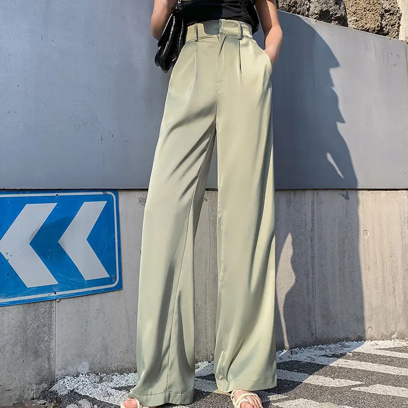 New Silk Satin Suit Pants Female Casual Solid High Waist Long Pants Women Clothing Korean Fashion Wide Leg Pants Trousers Q5389
New Silk Satin Suit Pants Female Casual Solid High Waist Long Pants Women Clothing Korean Fashion Wide Leg Pants Trousers Q5389