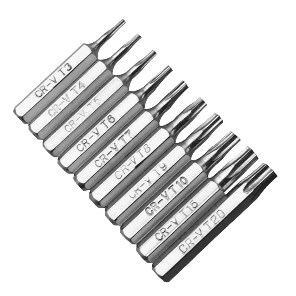 

10pcs CR-V Torx Bits Set T3 T4 T5 T6 T7 T8 T9 T10 T15 T20 Mobile Repair Bit Hex Shank Electric Screw Driver Star Bit Set