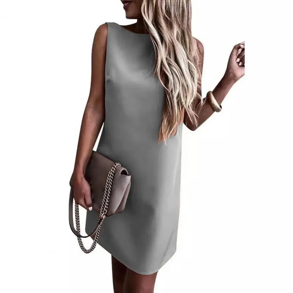 

Женское платье с открытой спиной, однотонное свободное офисное платье-трапеция с открытой спиной, модель 2022 на лето