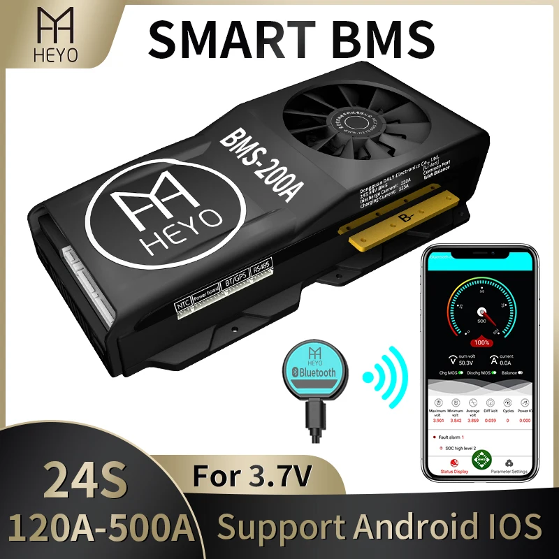 Литий ионный 24S Smart 84V BMS Bluetooth 250a для электрического мотоцикла 100A 120A 150A 485 USB