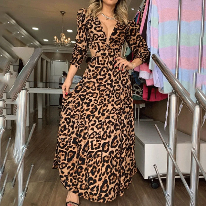 Leopard Print Long Dress Women 2021 Autumn Long Sleeve V Neck Sexy Backless New Boho Maxi Holiday Party Dress
Leopard Print Long Dress Women 2021 Autumn Long Sleeve V Neck Sexy Backless New Boho Maxi Holiday Party Dress