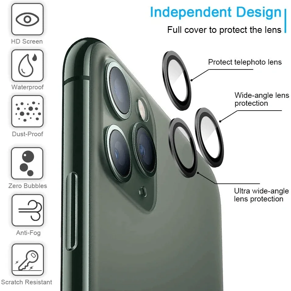 2 в 1 Защитное стекло для задней камеры + металлическое кольцо объектива iPhone 11 Pro Max