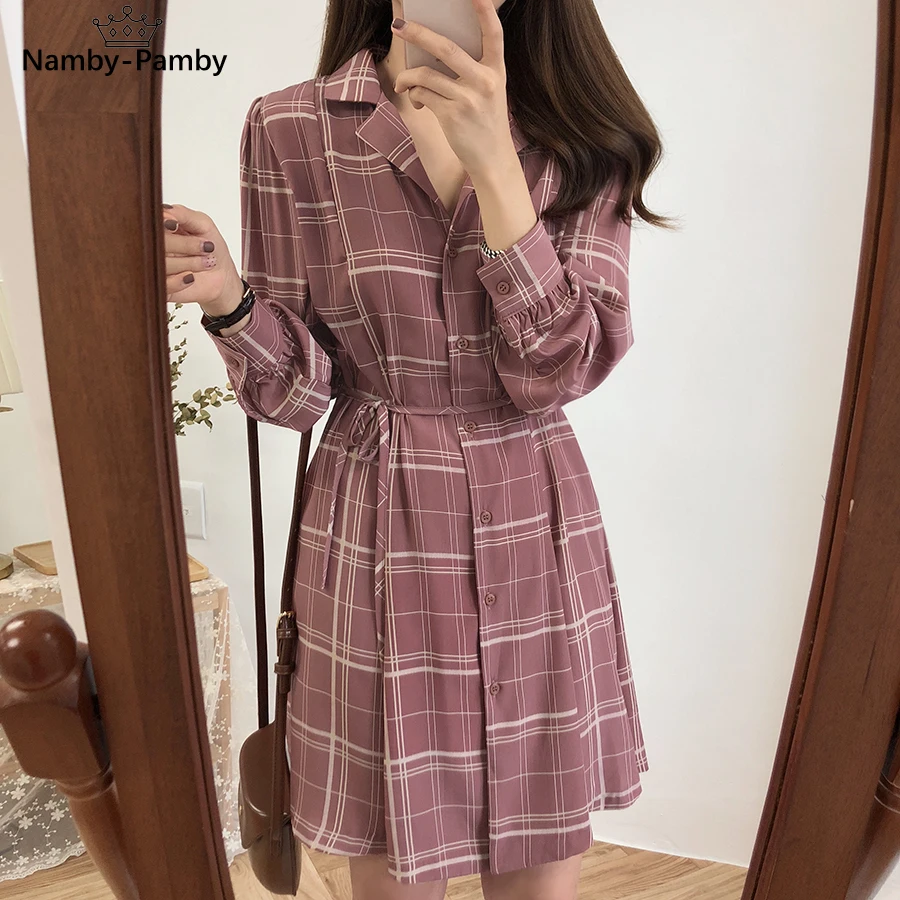 Women Dress Vintage Plaid A-line Dresses With Belt Turndown Collar Korean Style Fashion Design Woman Spring Summer Dress SP204
Women Dress Vintage Plaid A-line Dresses With Belt Turndown Collar Korean Style Fashion Design Woman Spring Summer Dress SP204