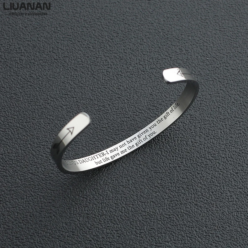 

6mm Stainless Steel Bonus Daughter Cuff Bracelet Bangles Jewelry Gift for Women Daughter Family Jewelry Engraved Mantra Bracelet