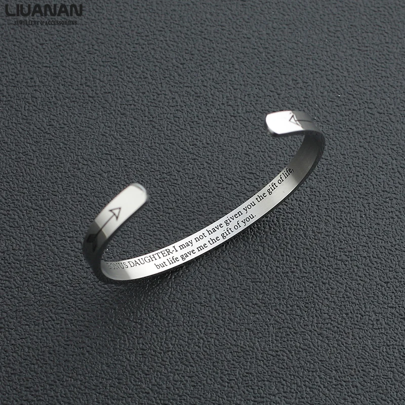 6mm Stainless Steel Bonus Daughter Cuff Bracelet Bangles Jewelry Gift for Women Daughter Family Jewelry Engraved Mantra Bracelet
6mm Stainless Steel Bonus Daughter Cuff Bracelet Bangles Jewelry Gift for Women Daughter Family Jewelry Engraved Mantra Bracelet