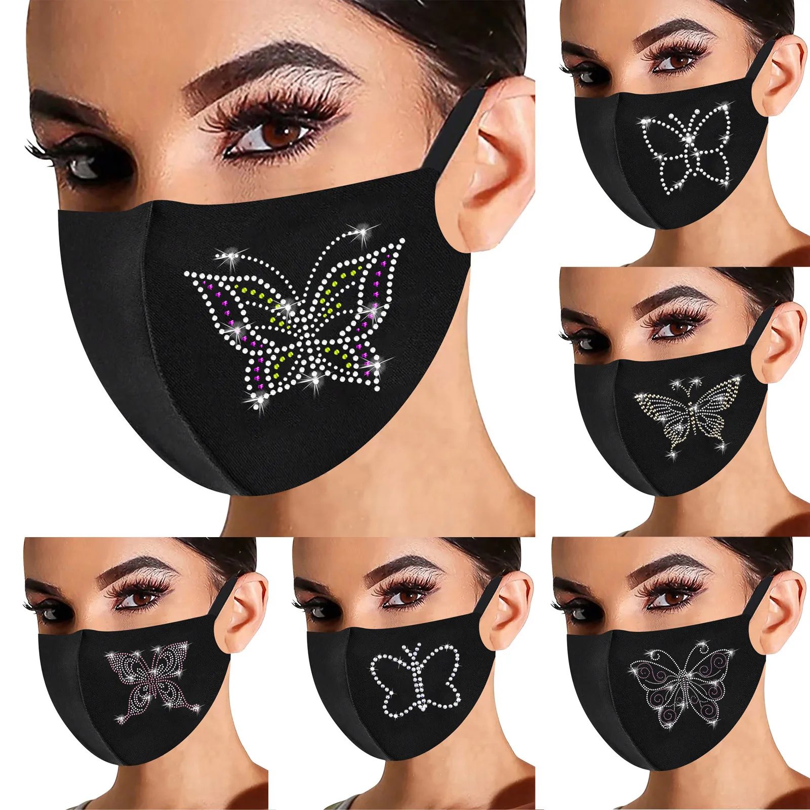 Fashion Butterfly Print Rhinestones Mouth Mask Outdoor Dustproof Mascarillas Reusable Bling Crystal Mask Facemask Masque Lavable 
Fashion Butterfly Print Rhinestones Mouth Mask Outdoor Dustproof Mascarillas Reusable Bling Crystal Mask Facemask Masque Lavable