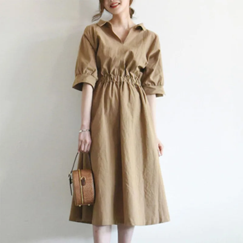 Summer New Style Korean Slim Waist Shirt Mid-length Dress Female Elegant Shirt-style Long Dress Female Women Dress
Summer New Style Korean Slim Waist Shirt Mid-length Dress Female Elegant Shirt-style Long Dress Female Women Dress