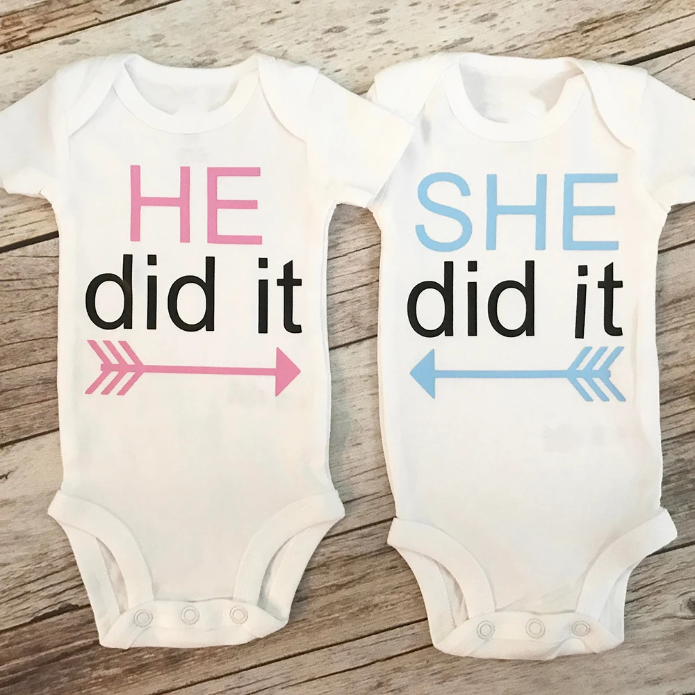 

He/she Did It Twin Baby Outfits Twin Baby Boy Clothes Bodysuits Fashion New Born Baby Items Onesie Baby 13-24m