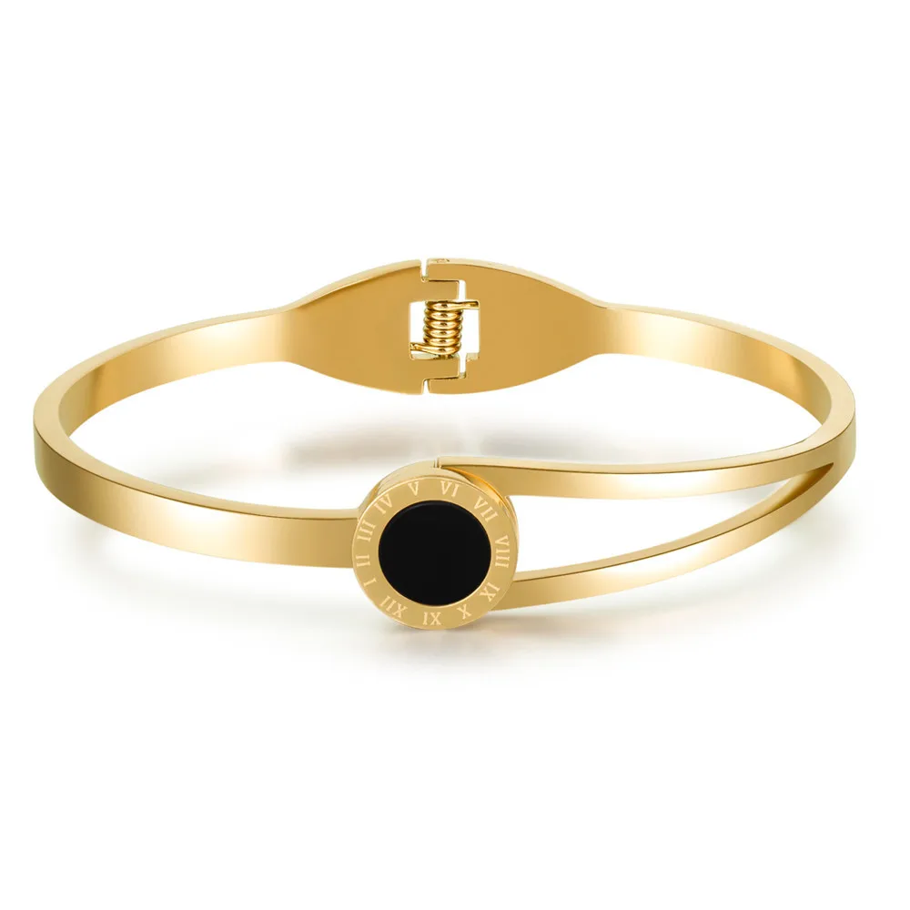 Hot Selling Women's Bangle Jewelry Roman Numerals Black Acrylic Stone Stainless Steel Open Bracelet Party Gift Bangle Wholesale
Hot Selling Women's Bangle Jewelry Roman Numerals Black Acrylic Stone Stainless Steel Open Bracelet Party Gift Bangle Wholesale