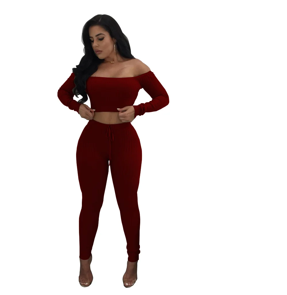Knitted Suit 2 Piece Set Solid Off Shoulder Long Sleeve Cropped Top High Waist Elastic Pants Fall Ribbed Home Suit for Women
Knitted Suit 2 Piece Set Solid Off Shoulder Long Sleeve Cropped Top High Waist Elastic Pants Fall Ribbed Home Suit for Women