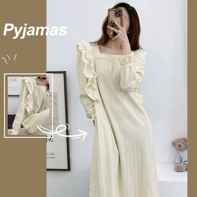 Sleepwear Women Cotton Ruffle Spring Autumn Woman Princess Long Sleeved Thin Long Sleeve Home Wear Sleepwear Women Sexy
Sleepwear Women Cotton Ruffle Spring Autumn Woman Princess Long Sleeved Thin Long Sleeve Home Wear Sleepwear Women Sexy