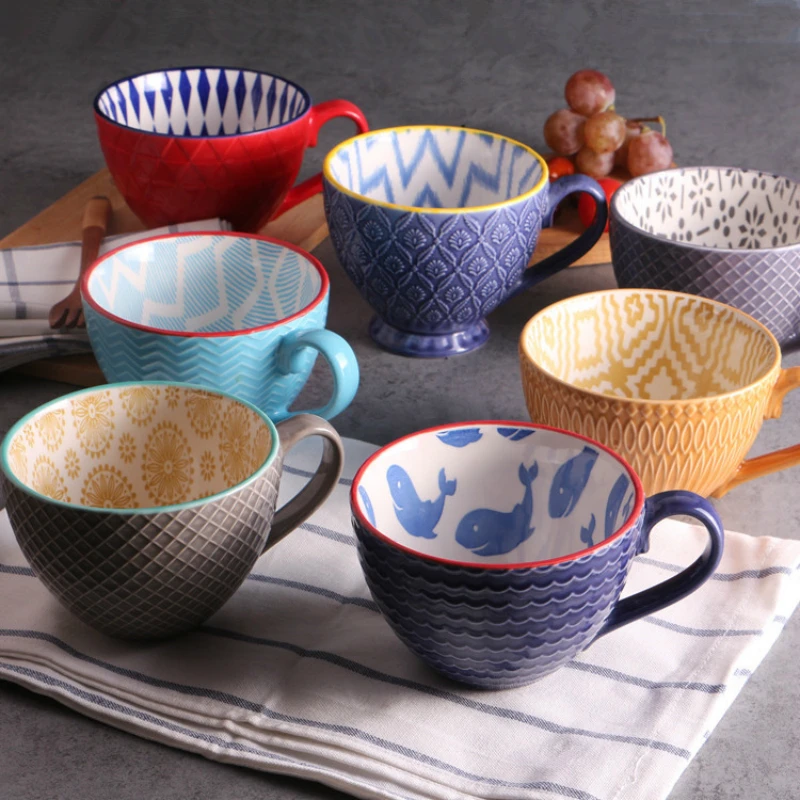 

Креативная керамическая чашка для кофе и чая с ручной росписью, креативные винтажные кружки, товары для кафе и бара, рельефная индивидуальн...