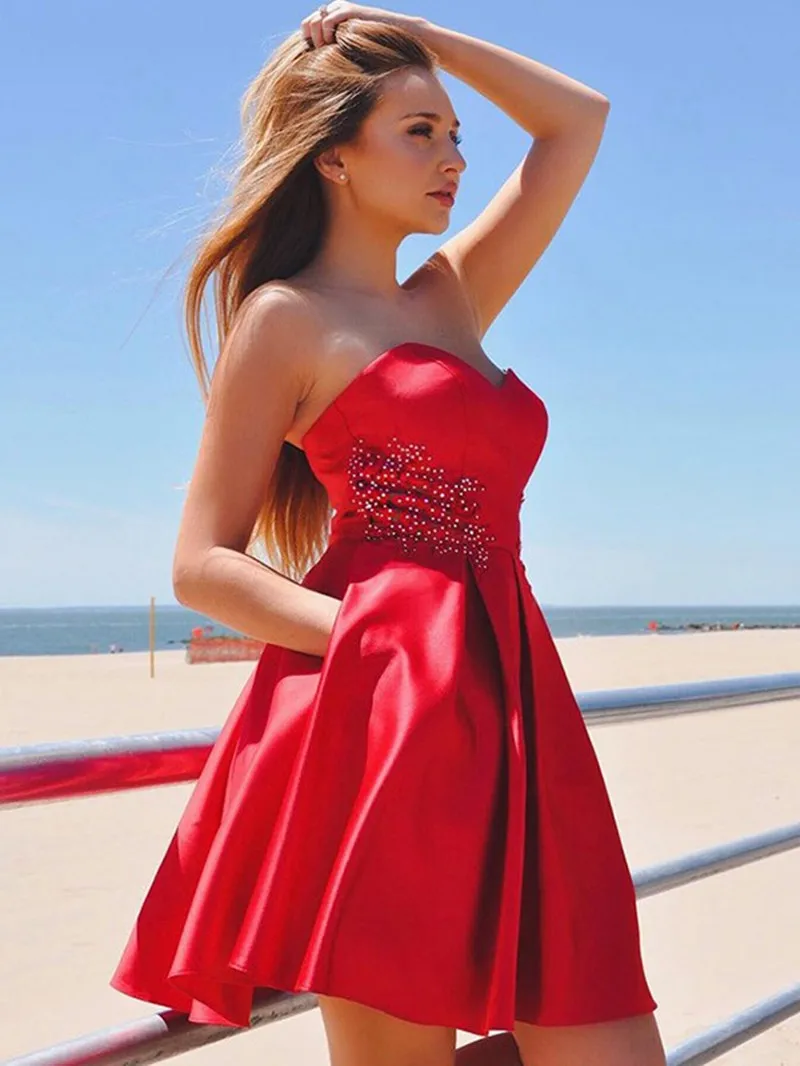 Red Short Homecoming Dresses Sweetheart Beaded Sash Pockets Graduation Party Birthday Gowns Ruched Satin Bridesmaid Vestido Des
Red Short Homecoming Dresses Sweetheart Beaded Sash Pockets Graduation Party Birthday Gowns Ruched Satin Bridesmaid Vestido Des