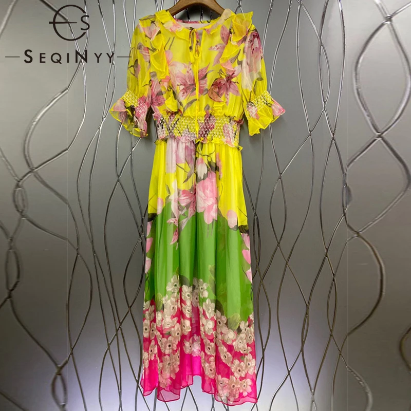 SEQINYY Chiffon Dress New Design Fashion Summer Spring Women Ruffles Patchwork Elastic Waist A-Line Vintage Flowers Print
SEQINYY Chiffon Dress New Design Fashion Summer Spring Women Ruffles Patchwork Elastic Waist A-Line Vintage Flowers Print