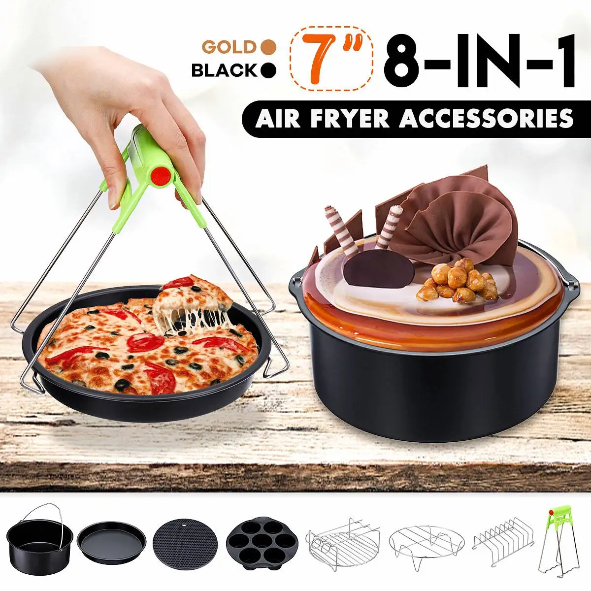 8-in-1 Air Fryer Accessories Set 7 Inch Round Pizza Baking Pan Silicone Mat Home Grill Cooking Tools For 3.2-6.8QT Air Fryer
8-in-1 Air Fryer Accessories Set 7 Inch Round Pizza Baking Pan Silicone Mat Home Grill Cooking Tools For 3.2-6.8QT Air Fryer