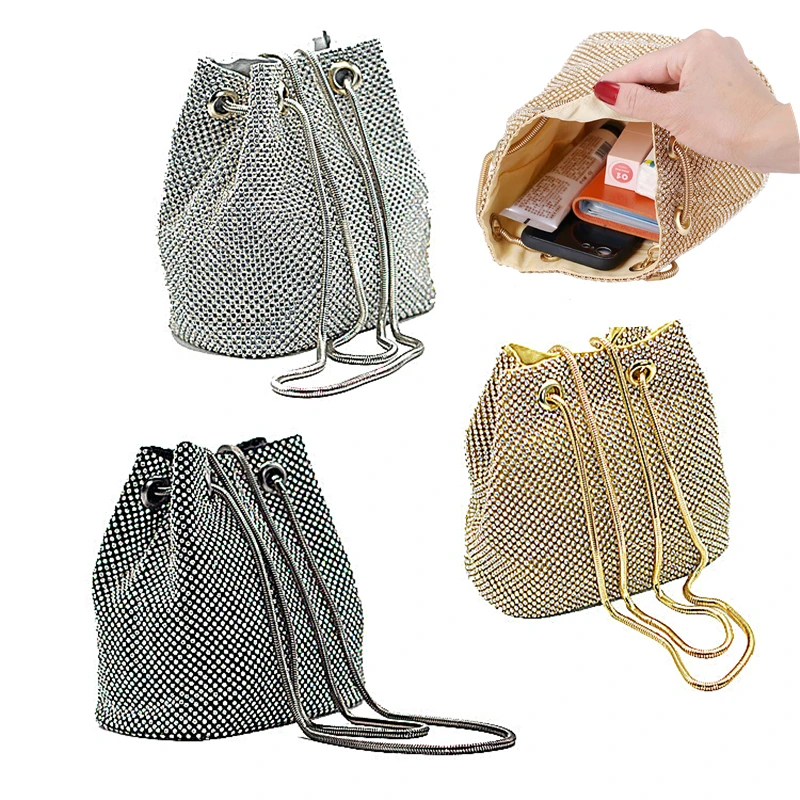 Fashion Rhinestone Women's Drawstring Bucket Bag Pocket Luxury Dinner Wedding Clutch Ladies Party Purse Large Capacity Handbag
Fashion Rhinestone Women's Drawstring Bucket Bag Pocket Luxury Dinner Wedding Clutch Ladies Party Purse Large Capacity Handbag