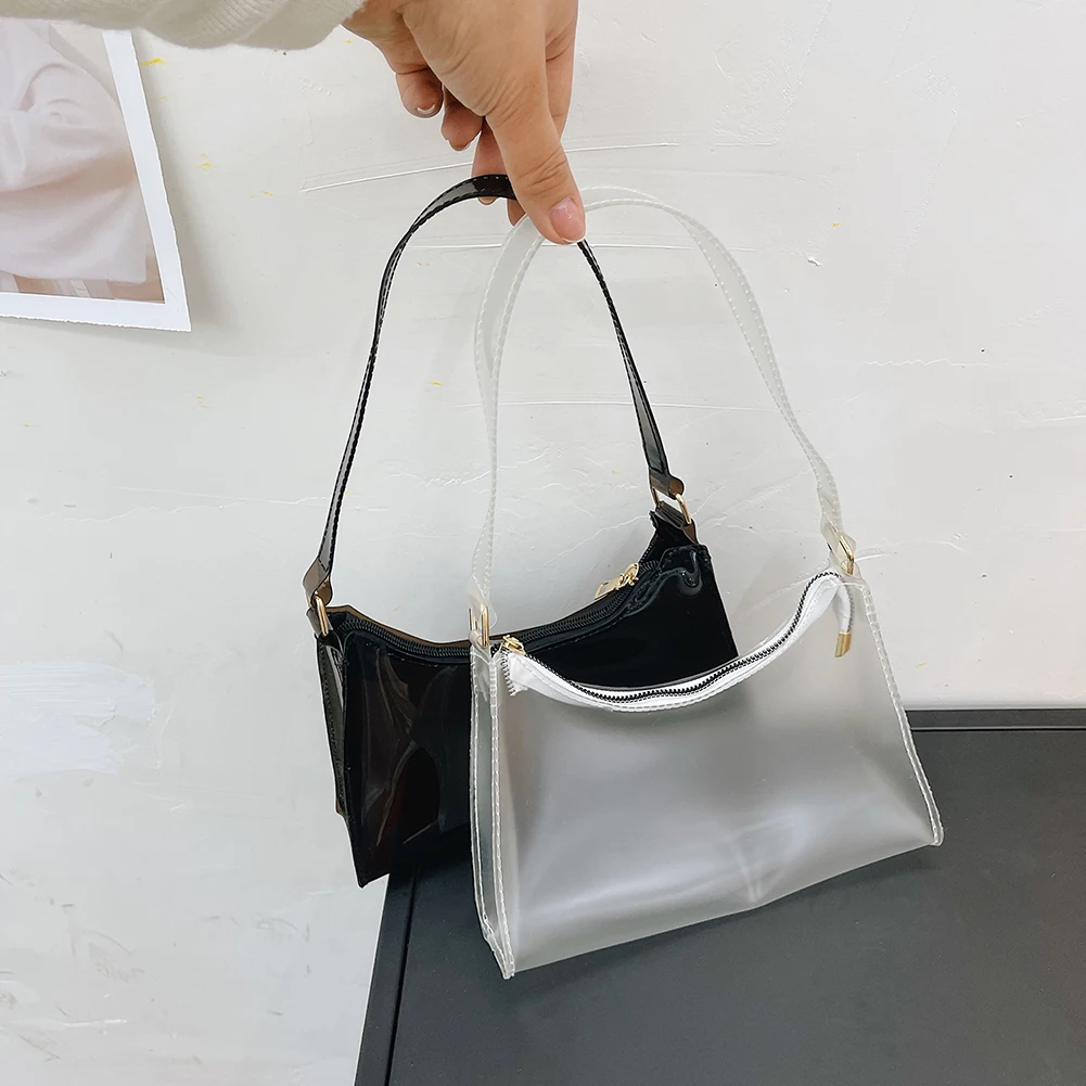 Fashion Women Clear Shoulder Underarm Hobos Bag Casual Solid Color Handbag 
Fashion Women Clear Shoulder Underarm Hobos Bag Casual Solid Color Handbag