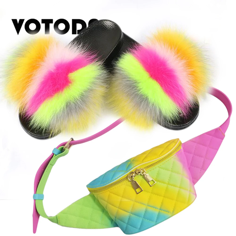 Summer Woman Fanny Pack Shoes Set Real Fox Fur Slipper Sandals Fluffy Fur Flip Flop Flat Fashion Rainbow Jelly Bag Slippers Set
Summer Woman Fanny Pack Shoes Set Real Fox Fur Slipper Sandals Fluffy Fur Flip Flop Flat Fashion Rainbow Jelly Bag Slippers Set