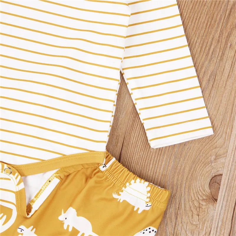 0-18M 3 Pcs Newborn Baby Animal Print Outfits Infant Long Sleeve Round Neck Striped Romper + Trousers Long Pants + Hat Fall 2020 
0-18M 3 Pcs Newborn Baby Animal Print Outfits Infant Long Sleeve Round Neck Striped Romper + Trousers Long Pants + Hat Fall 2020