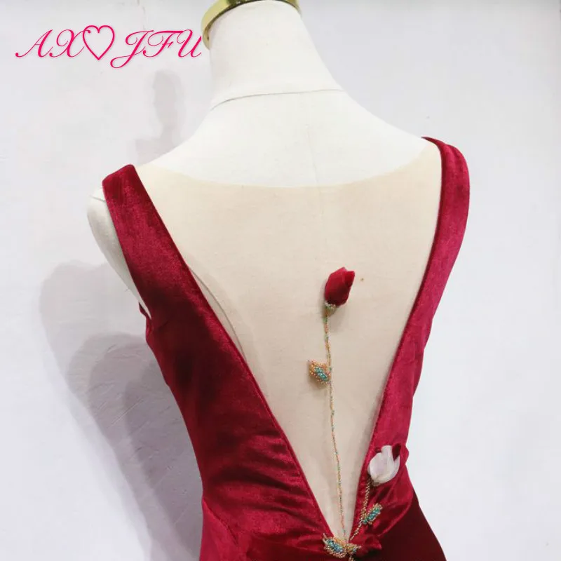 AXJFU Red deep V backless Rose Velvet bridal sexy trumpet evening dress toast banquet host show tour fishtail evening dress 
AXJFU Red deep V backless Rose Velvet bridal sexy trumpet evening dress toast banquet host show tour fishtail evening dress