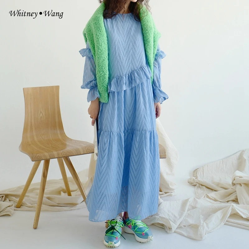 WHITNEY WANG 2020 Весенняя мода уличная одежда в Корейском стиле с расклешенными