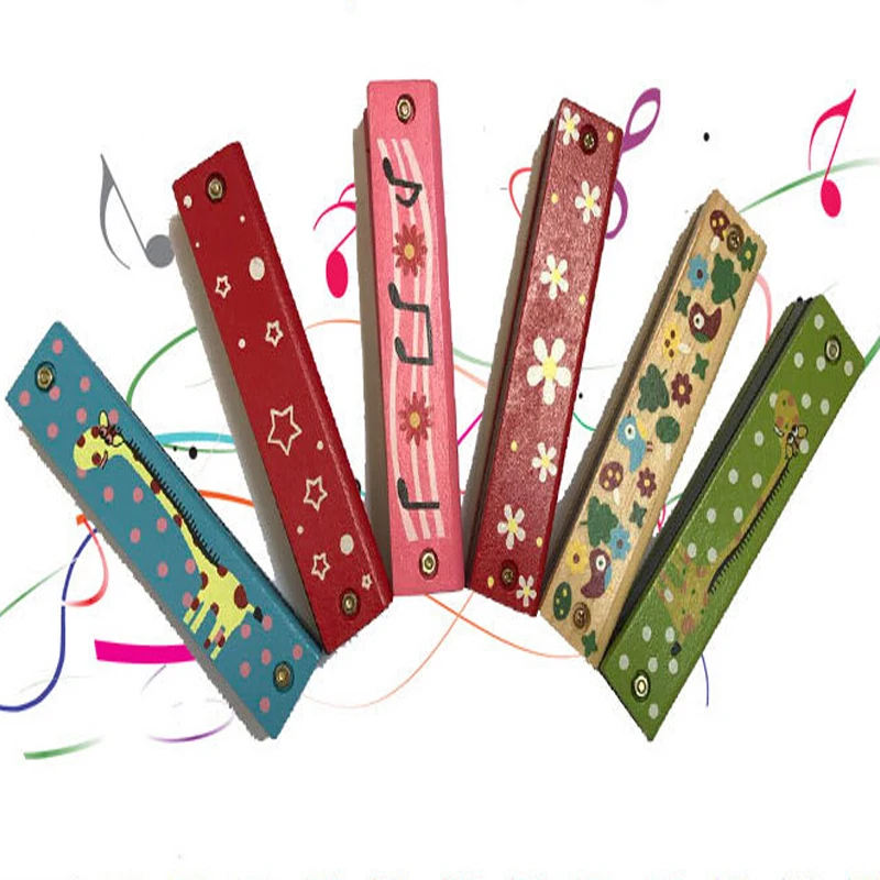 

Random Color Harmonica Double Row 16 Hole Wooden Painted Harmonica Baby Kids Boy Girl Musical Instrument Toy Christmas Gift