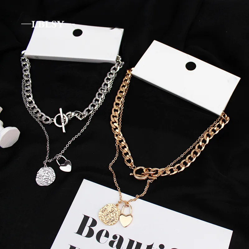 Gold Color Steel Multi-layer Cuban Link Chain Heart Pendant Lock Necklace Hip-hop Cool Grunge Chain Exaggerated
Gold Color Steel Multi-layer Cuban Link Chain Heart Pendant Lock Necklace Hip-hop Cool Grunge Chain Exaggerated